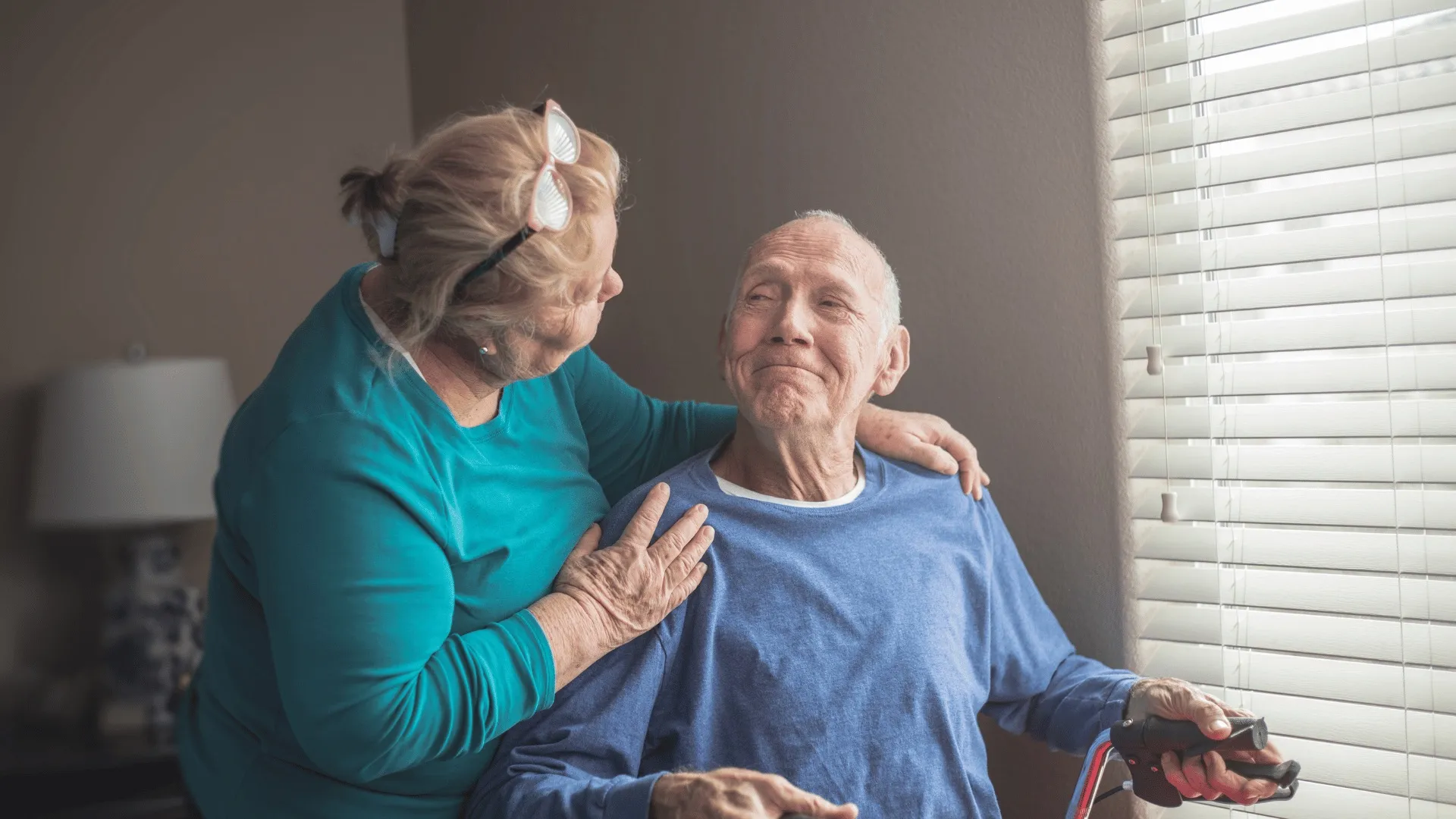 Window blinds fitted in a comfortable care setting