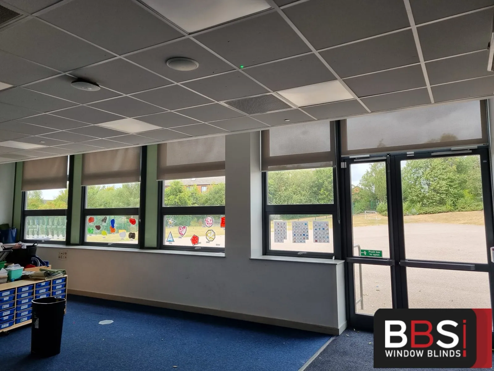 Roller blinds fitted in a classroom at The Grange Academy