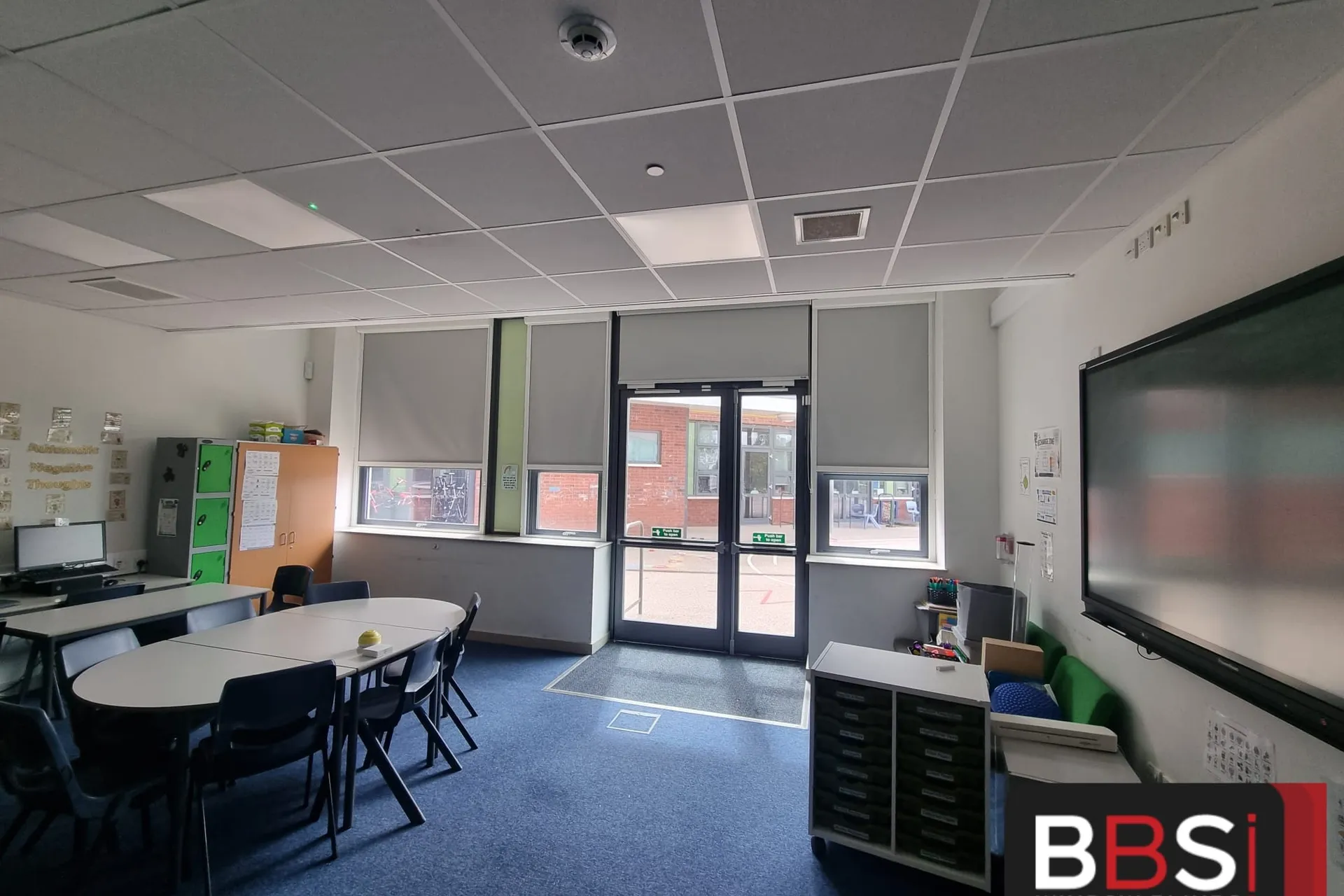 Roller blinds fitted in a classroom at The Grange Academy