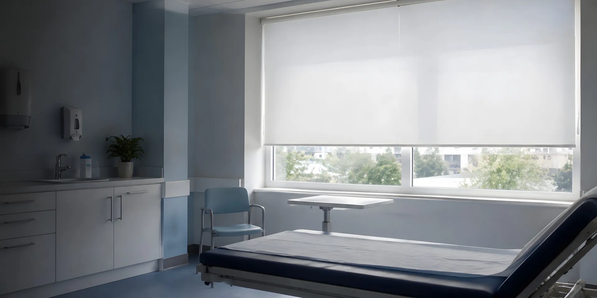 Practical roller blinds fitted in a British healthcare consultation room