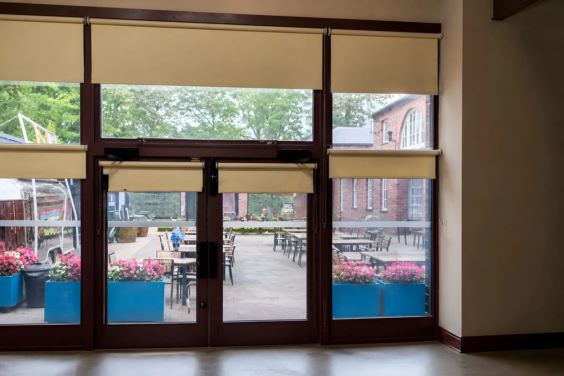 Cream roller blinds fitted at Heaton Park Farm Centre