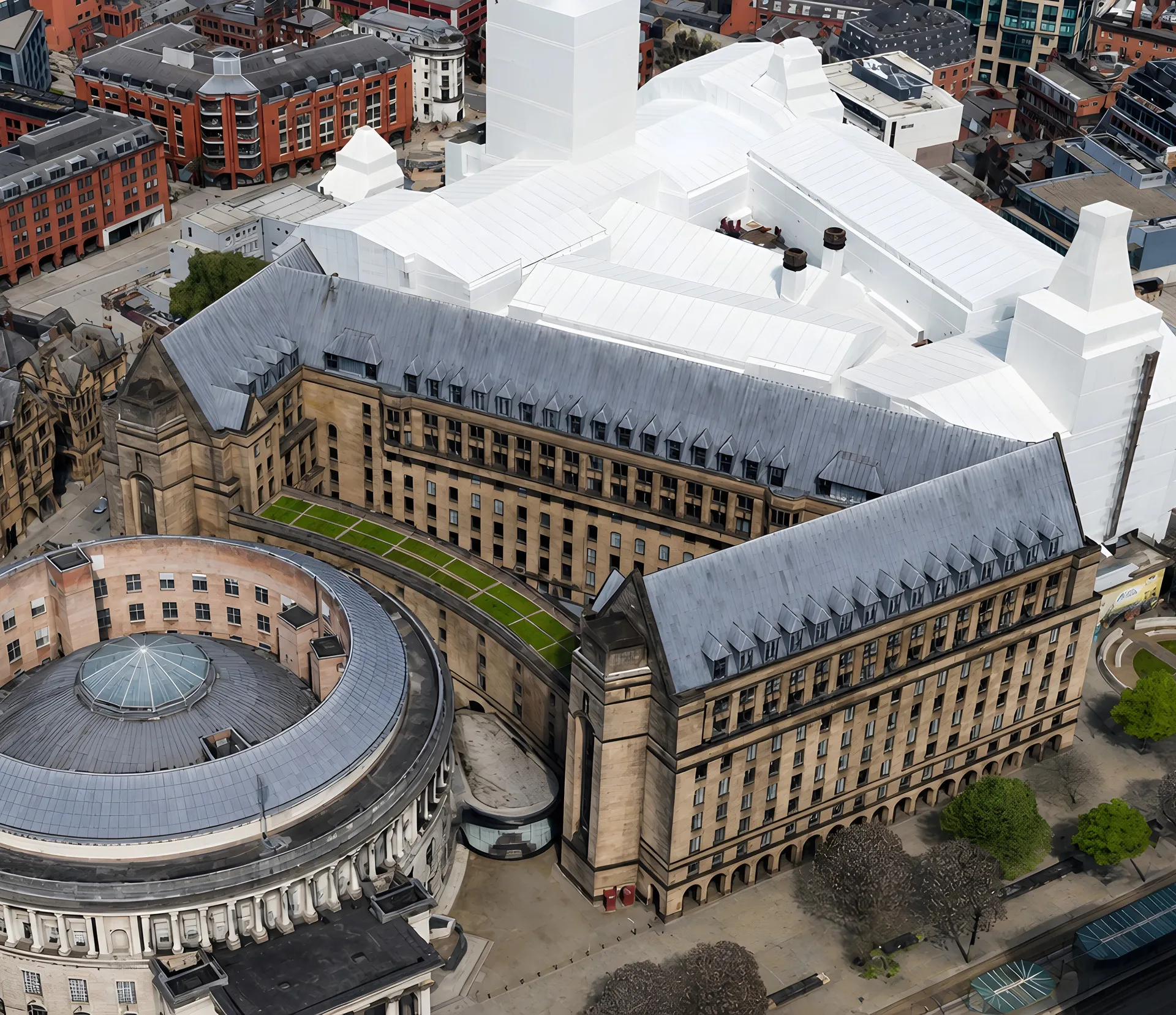 Aerial view across Manchester city centre