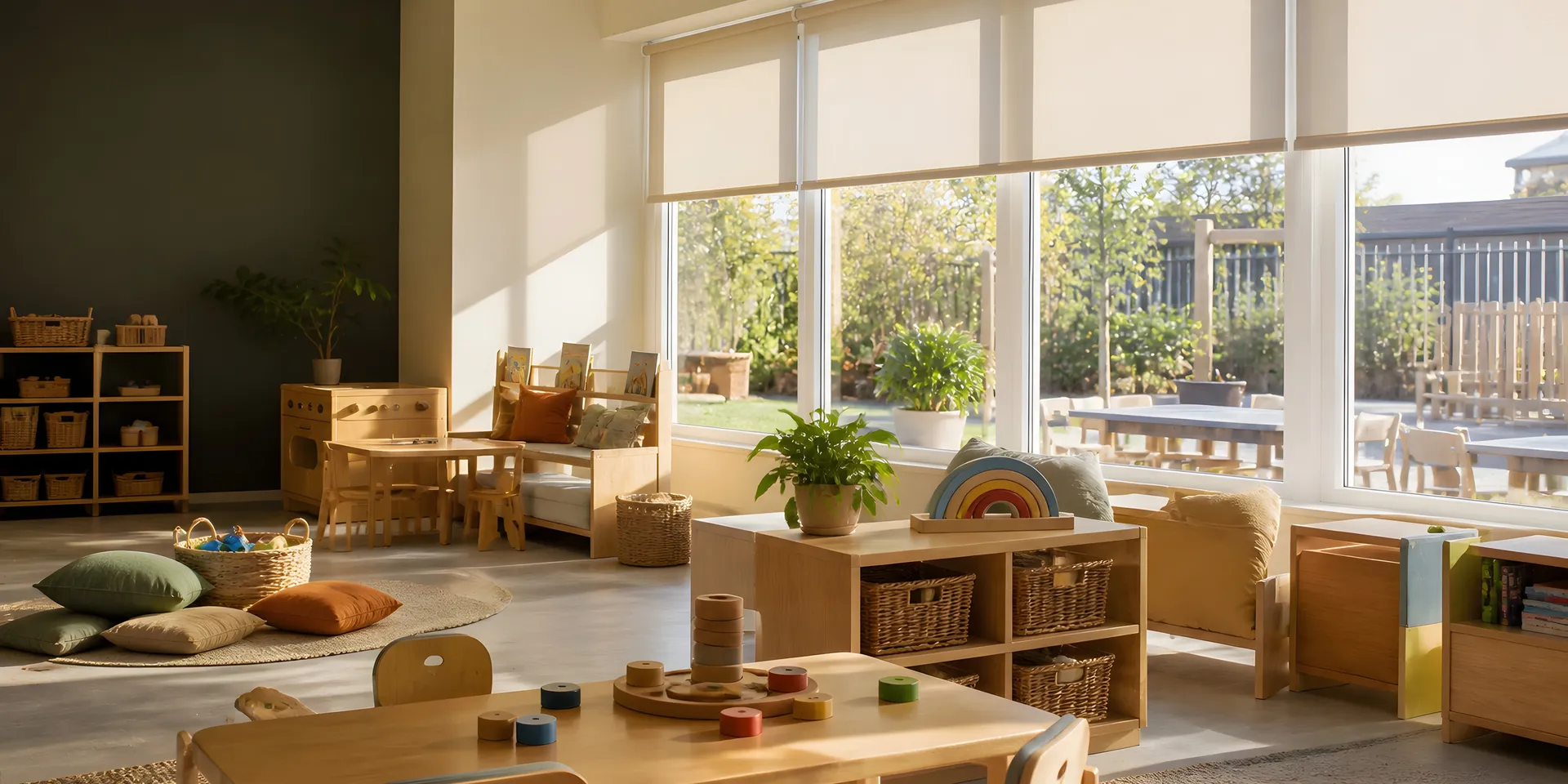 Child-safe roller blinds fitted in a British nursery playroom