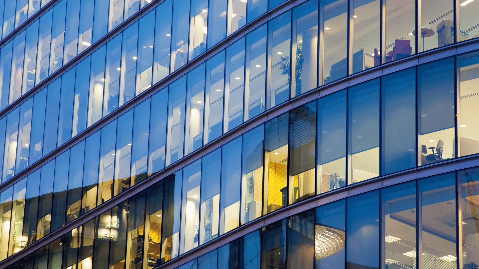 Roller blinds fitted across a modern UK office