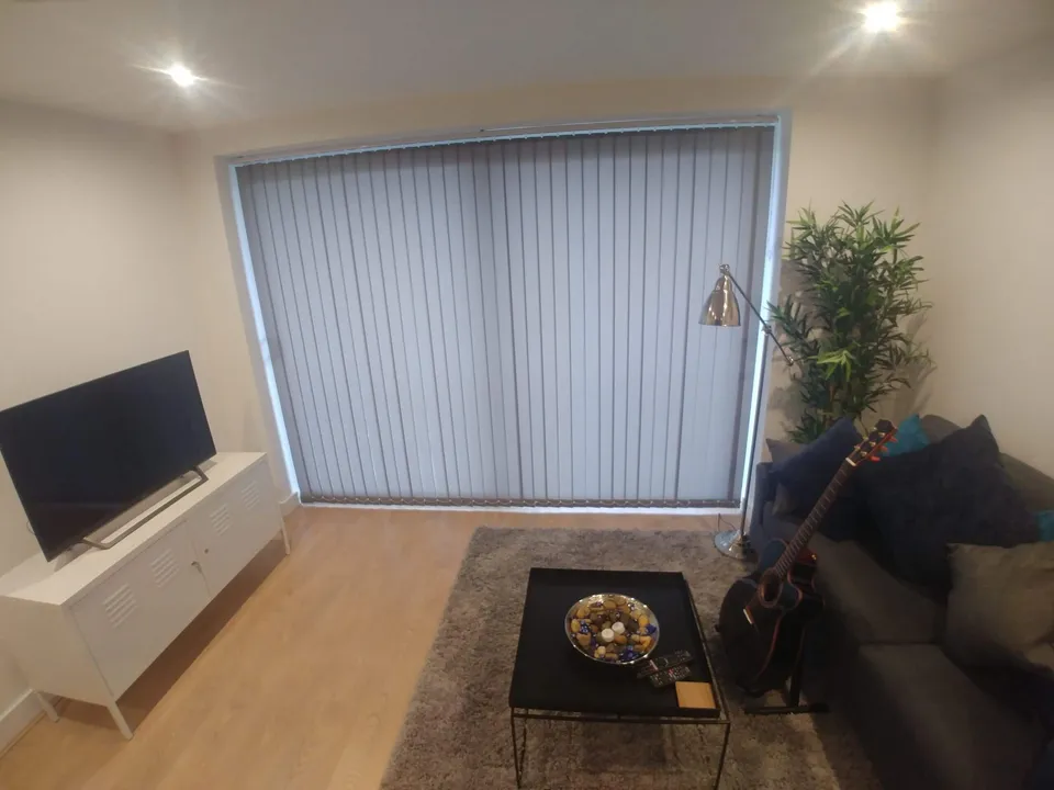 Vertical blinds fitted across wide glazed doors