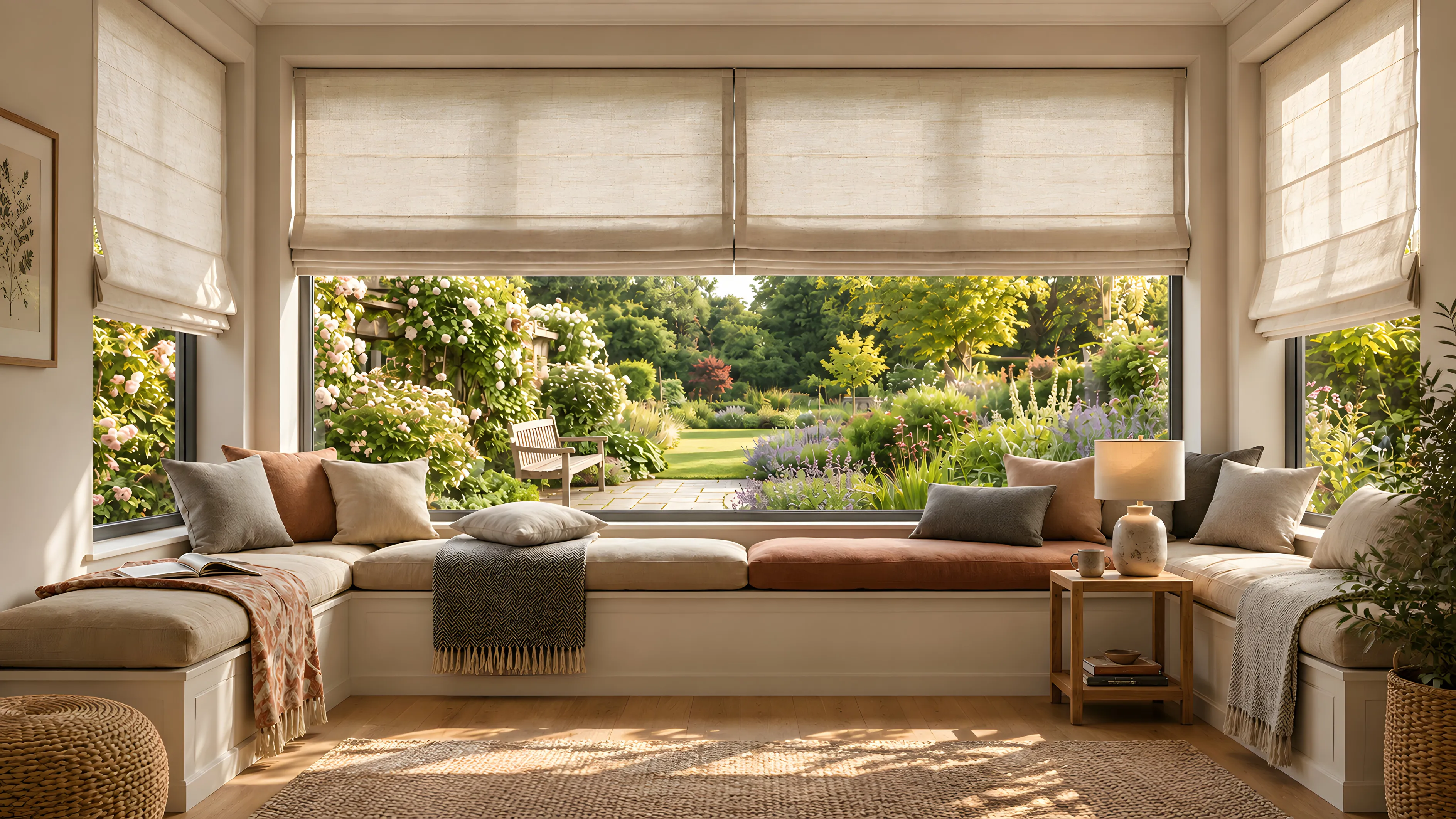 Close view of a soft Roman blind in a North West living room