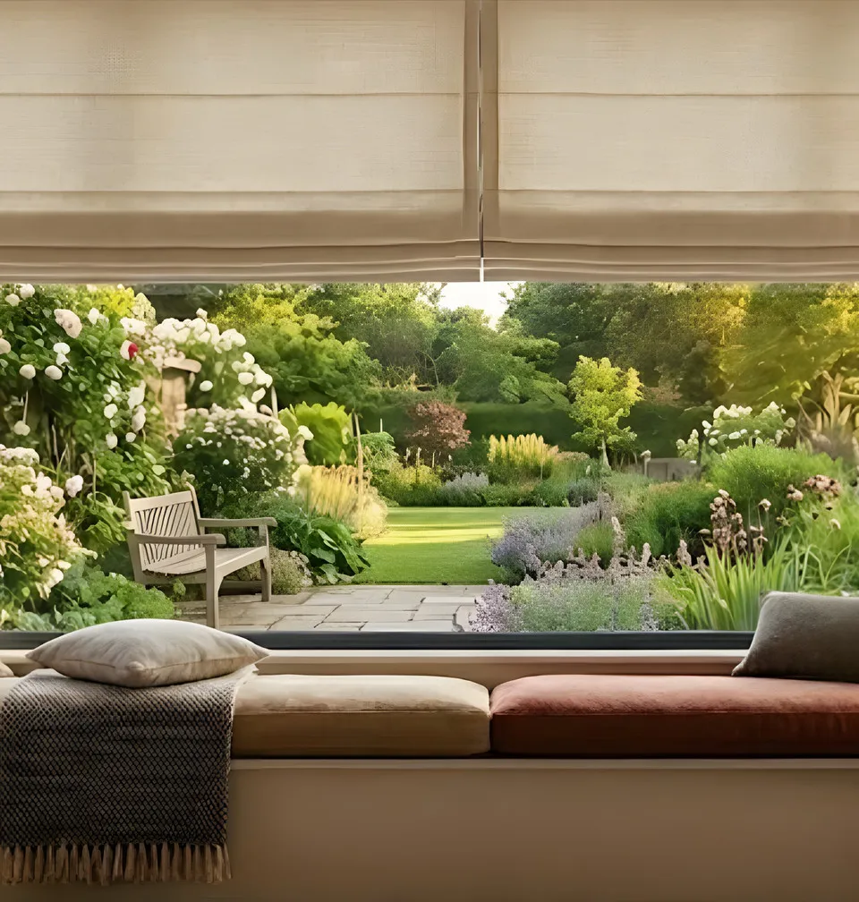 Roman blind creating a soft evening finish in a room