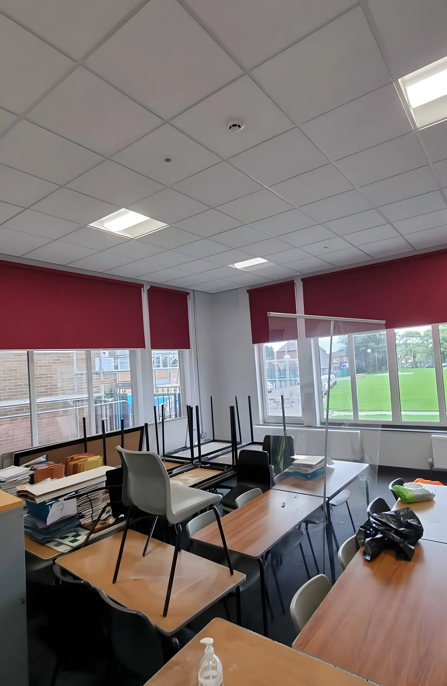 Roller blinds fitted across a classroom at Stockport School